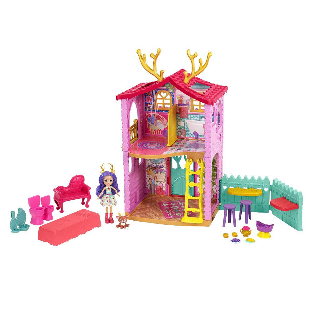 Enchantimals HFC41 - Reh-Haus Spielset, ca. 53 cm gross, mit Rehmädchen Danessa Deer und Tierfigur,