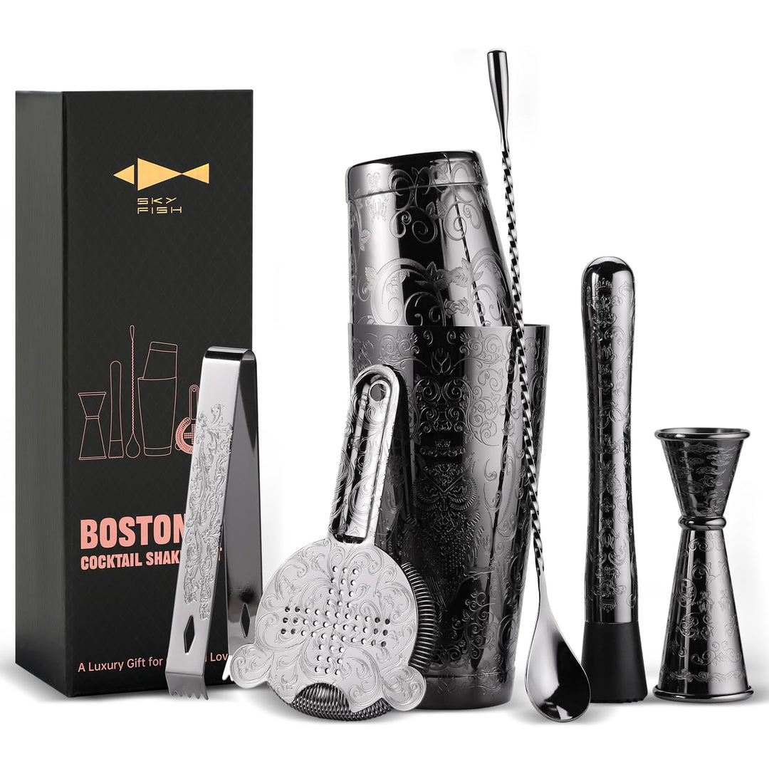 SKYFISH Cocktail Shaker Set - Ätzen Cocktail Shaker Kit in Geschenkbox 7, Cocktail Shaker Set 7-teil