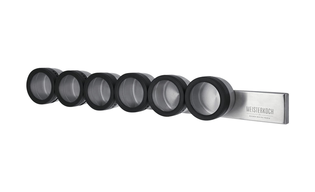 MEISTERKOCH Gewürzdosen-Set 6-teilig aus Edelstahl, 6 Gewürzdosen mit Glasdeckel und Ausschüttöffnun