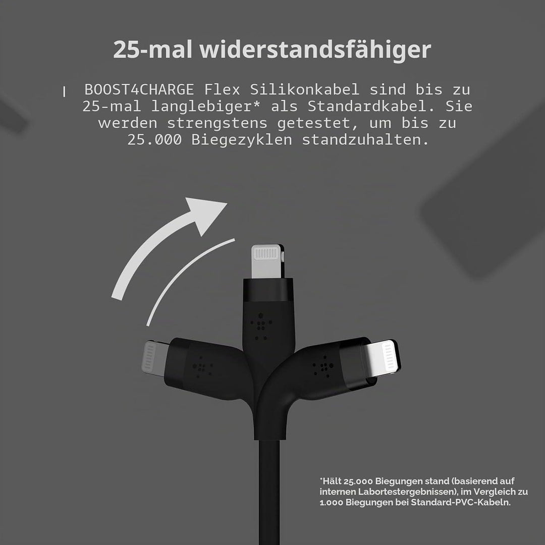 Belkin BoostCharge Flex Silikon-USB-C/Lightning-Kabel, 3 m, MFi-zertifiziert, 20 W, zum Schnellladen