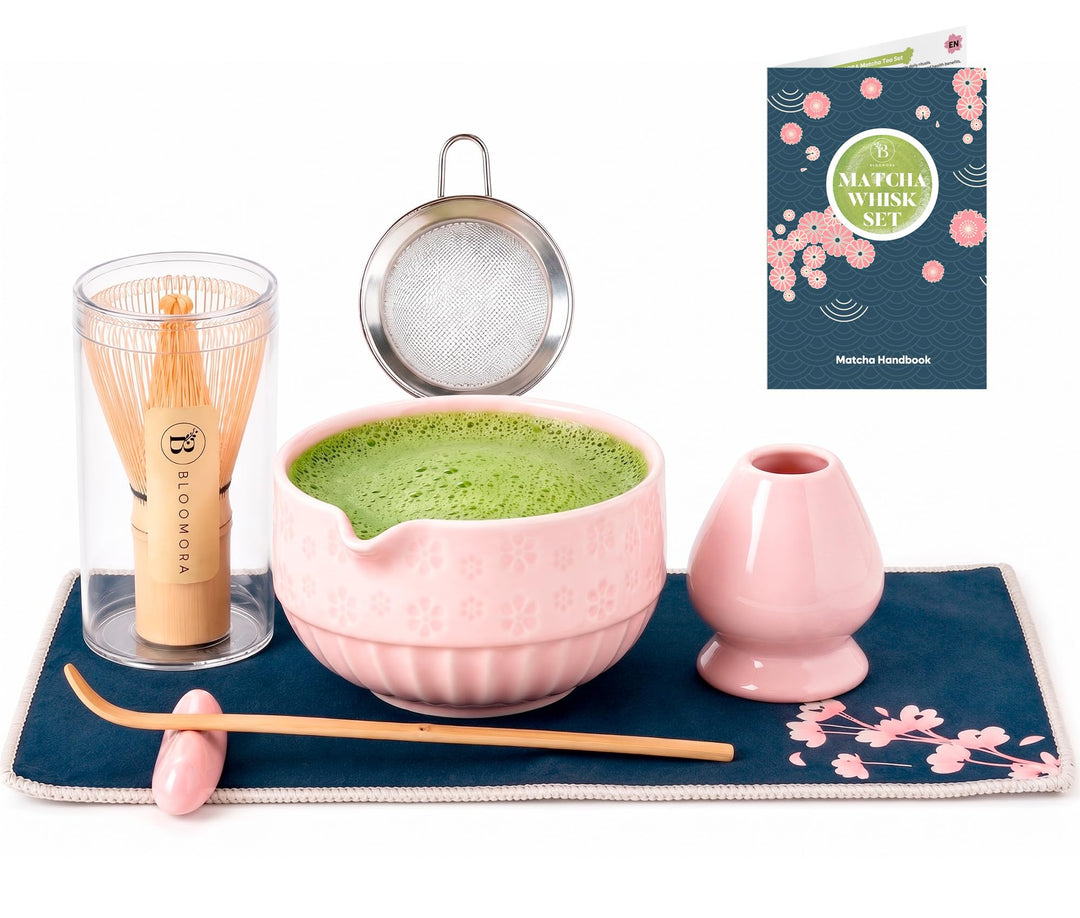 Matcha Set, Keramik Matcha Tee Set Mit Schale, Bambusbesen, Löffel, Sieb, Löffelablage, Besenhalter,