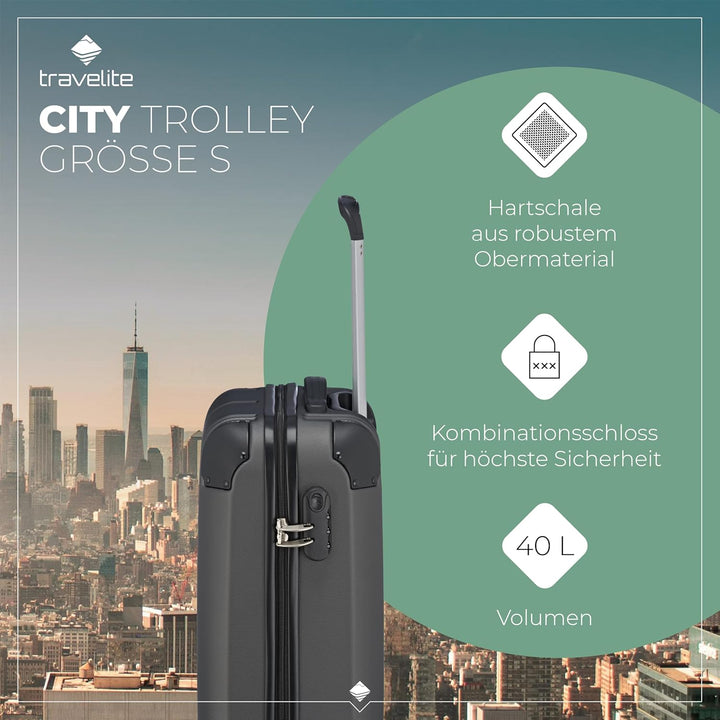 travelite 4-Rad Handgepäck Koffer erfüllt IATA Bordgepäckmass, Gepäck Serie CITY: Robuster Hartschal