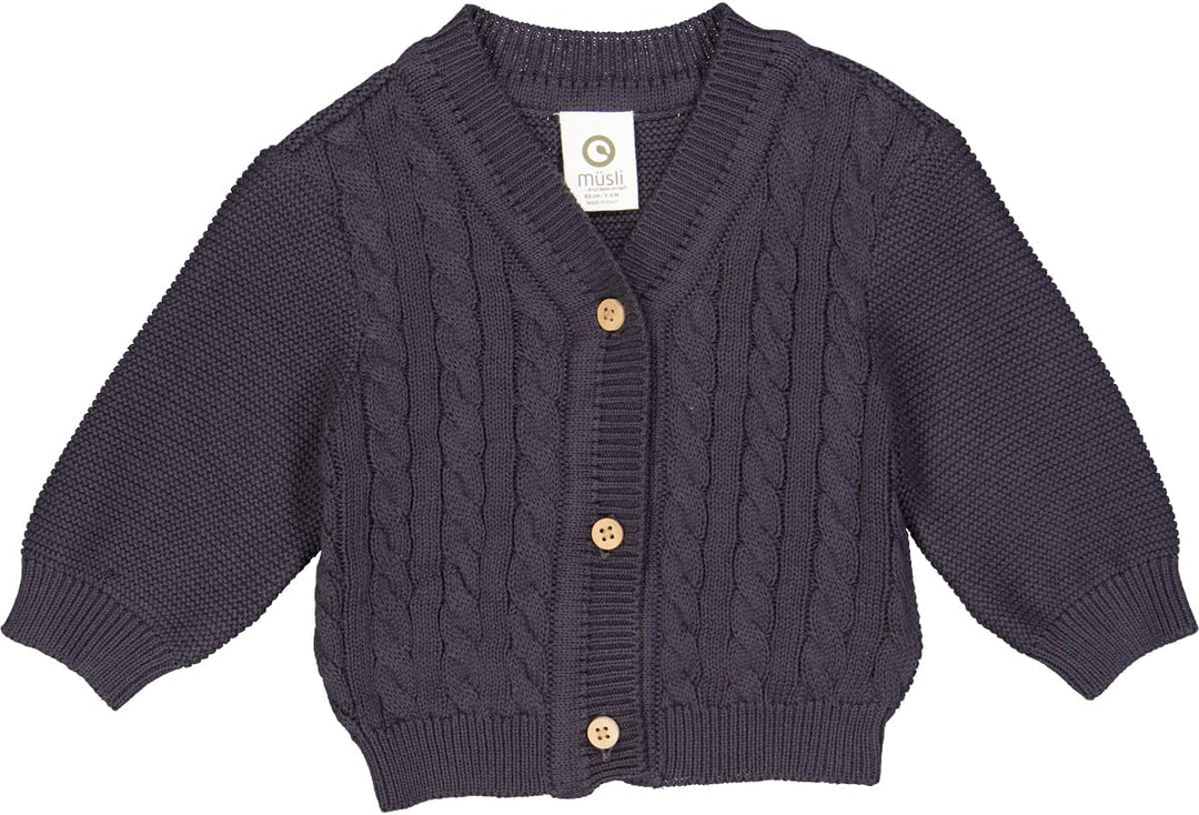 Müsli by Green Cotton Baby-Jungen Knit Cable Cardigan Sweater 86 Mystery Blue, 86 Mystery Blue
