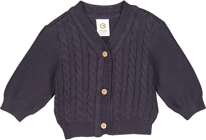 Müsli by Green Cotton Baby-Jungen Knit Cable Cardigan Sweater 86 Mystery Blue, 86 Mystery Blue