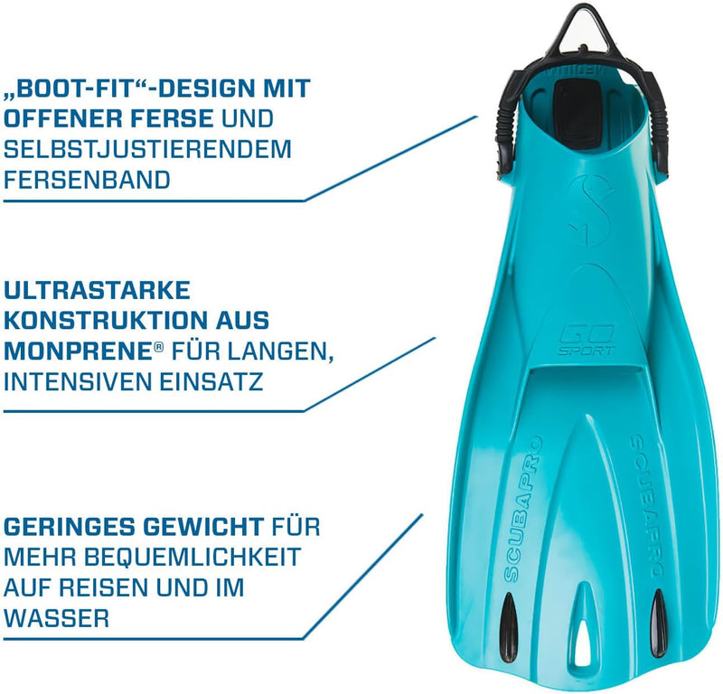 SCUBAPRO GO Sport Geräteflosse Fersenbandflosse Türkis/Ausflug, einfarbig (Getaway Solids) S, Türkis