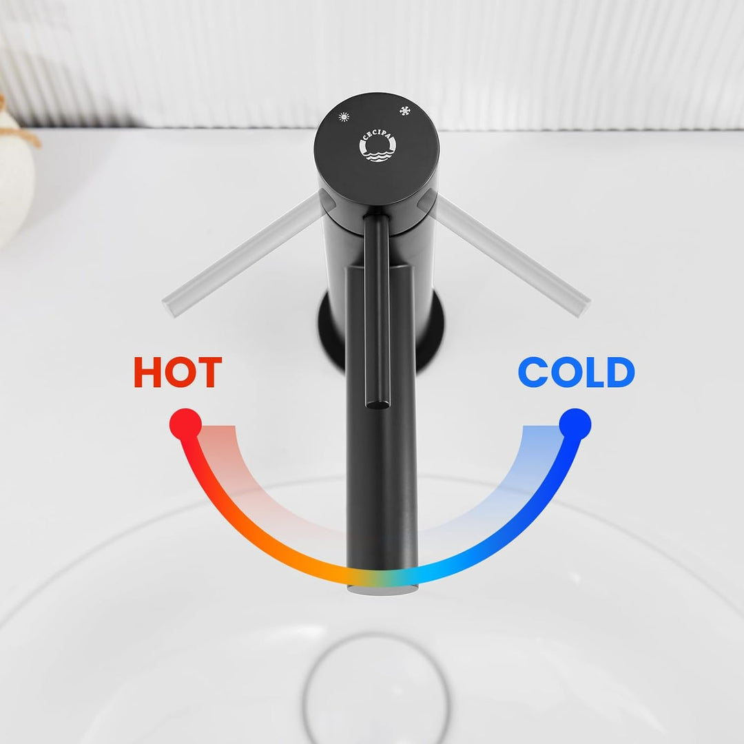 CECIPA Wasserhahn Bad Schwarz, Waschtischarmatur Schwarz mit Auslauf Höhe 90mm, Badezimmer Amaturen