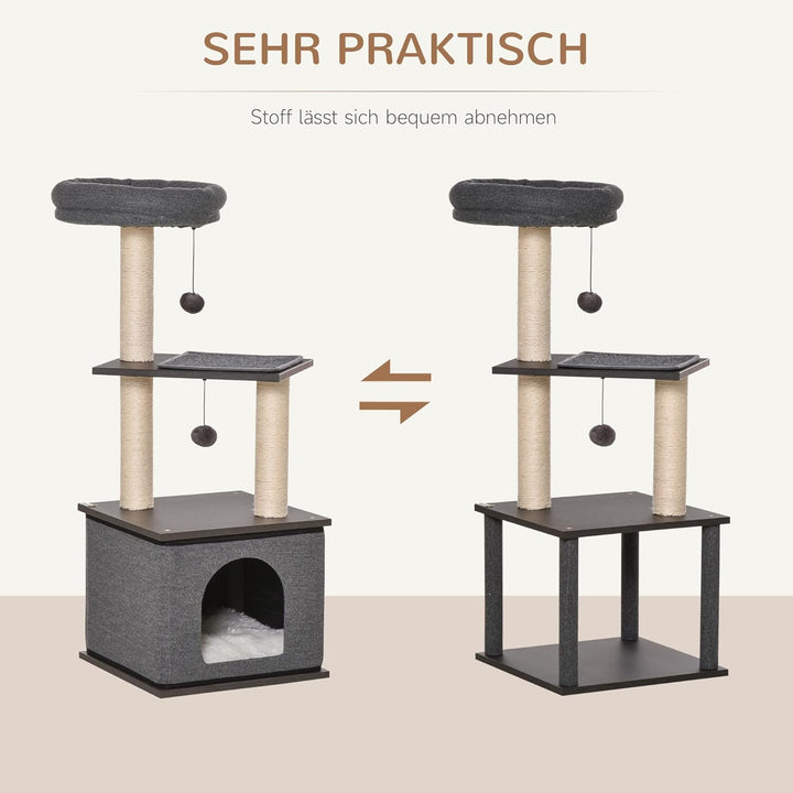 PawHut Katzenkratzbaum Katzenspielzeug Kletterbaum Spielmöglichkeiten Spielsisal Spielseil PB-Platte
