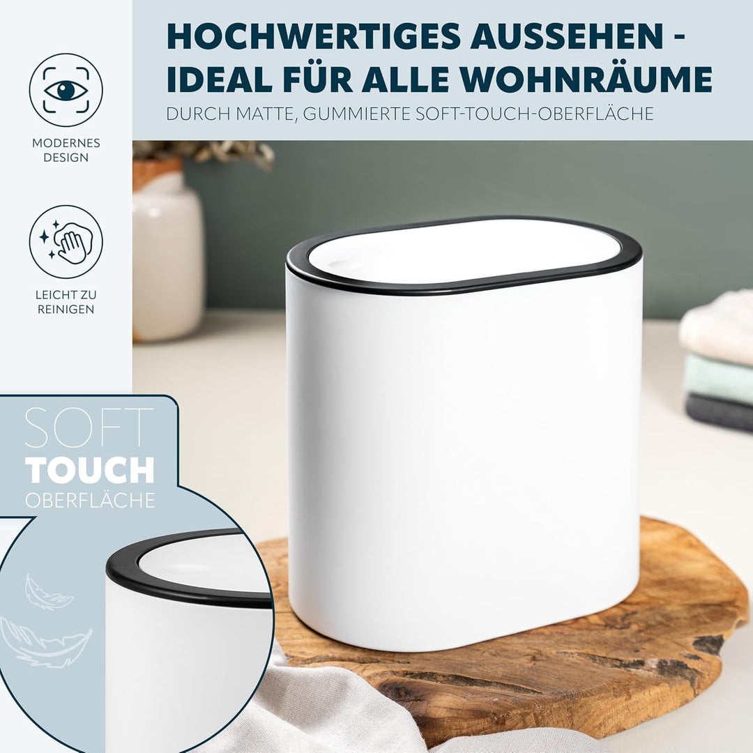 eluno ovaler Kosmetikeimer mit gummierter Softtouch-Oberfläche, Schwingdeckel & Schutzpads gegen Kra