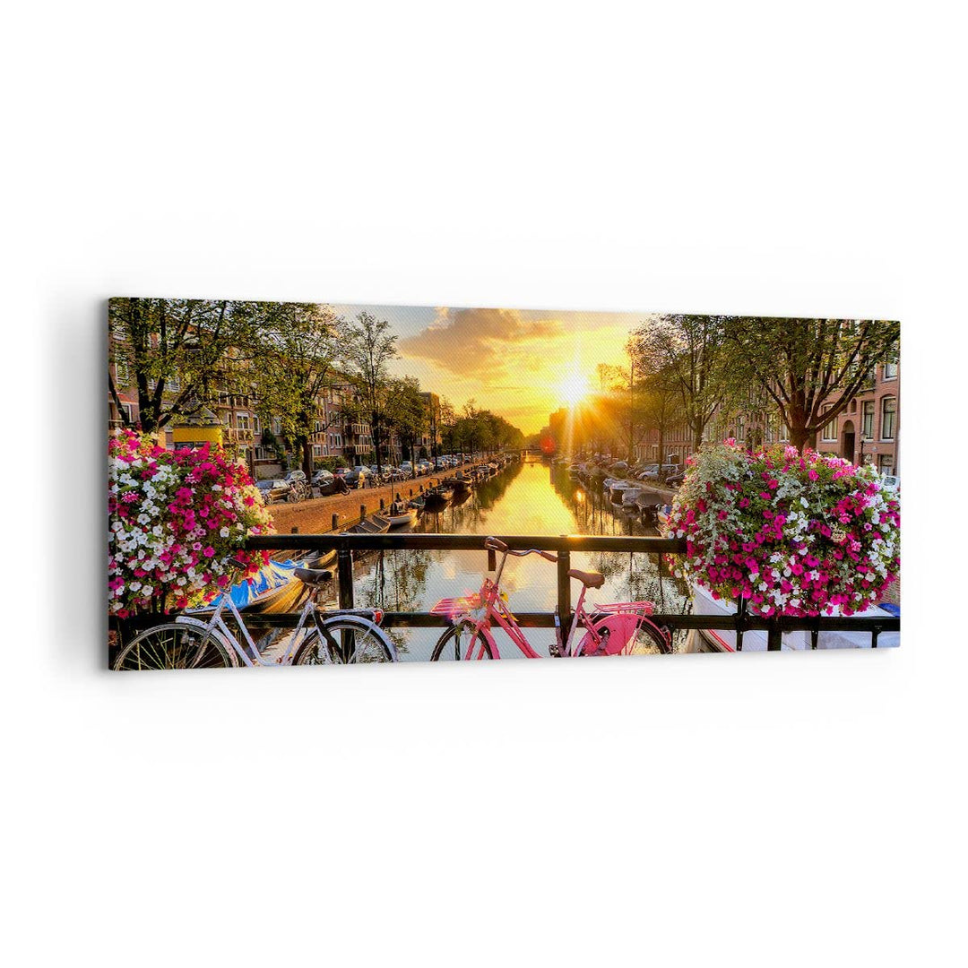 ARTTOR Wandbilder Dekoration Wohnzimmer Bikes Kanal Amsterdam Architektur Bilder auf Leinwand 120x50