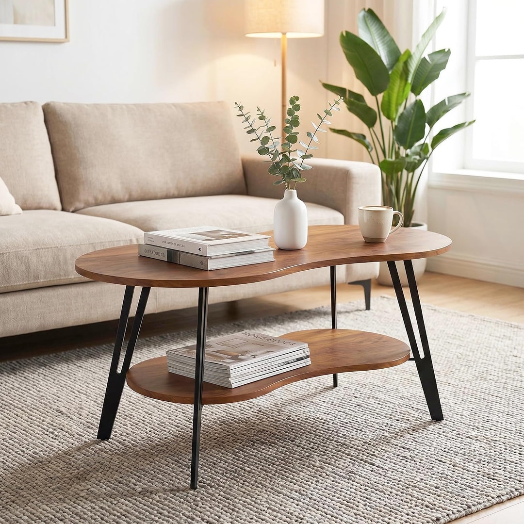 Manora Ovaler Couchtisch Braun mit Ablagefach &amp; Metallbeinen - Moderner Wohnzimmertisch Kaffeetisch