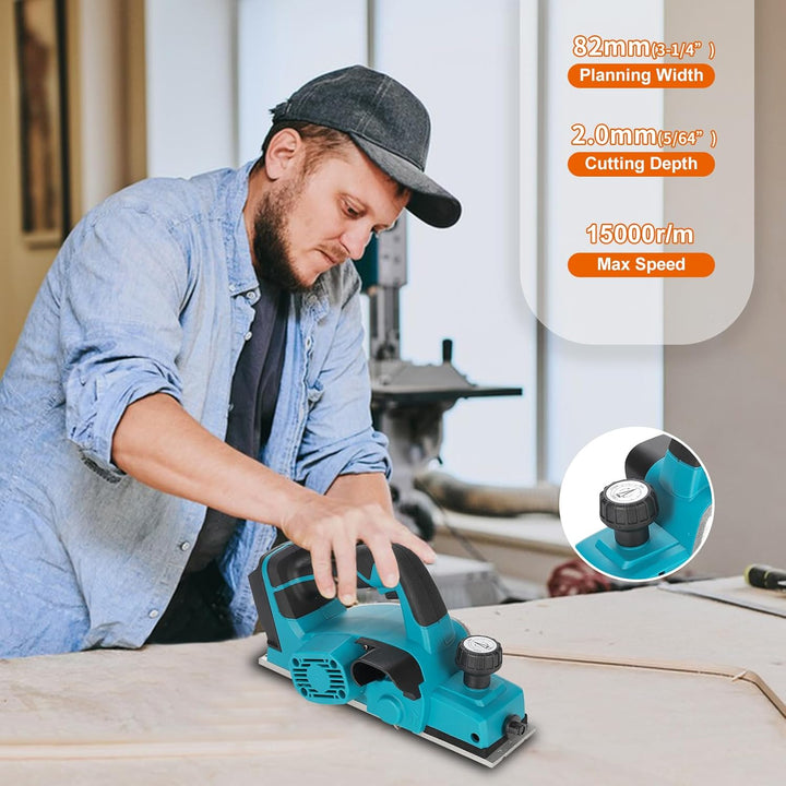 Akku-Hobel Kompatibel mit Makita 18V Akku, Handhobel Elektrisch 15000 U/min, Hobelbreite 82 mm, Span