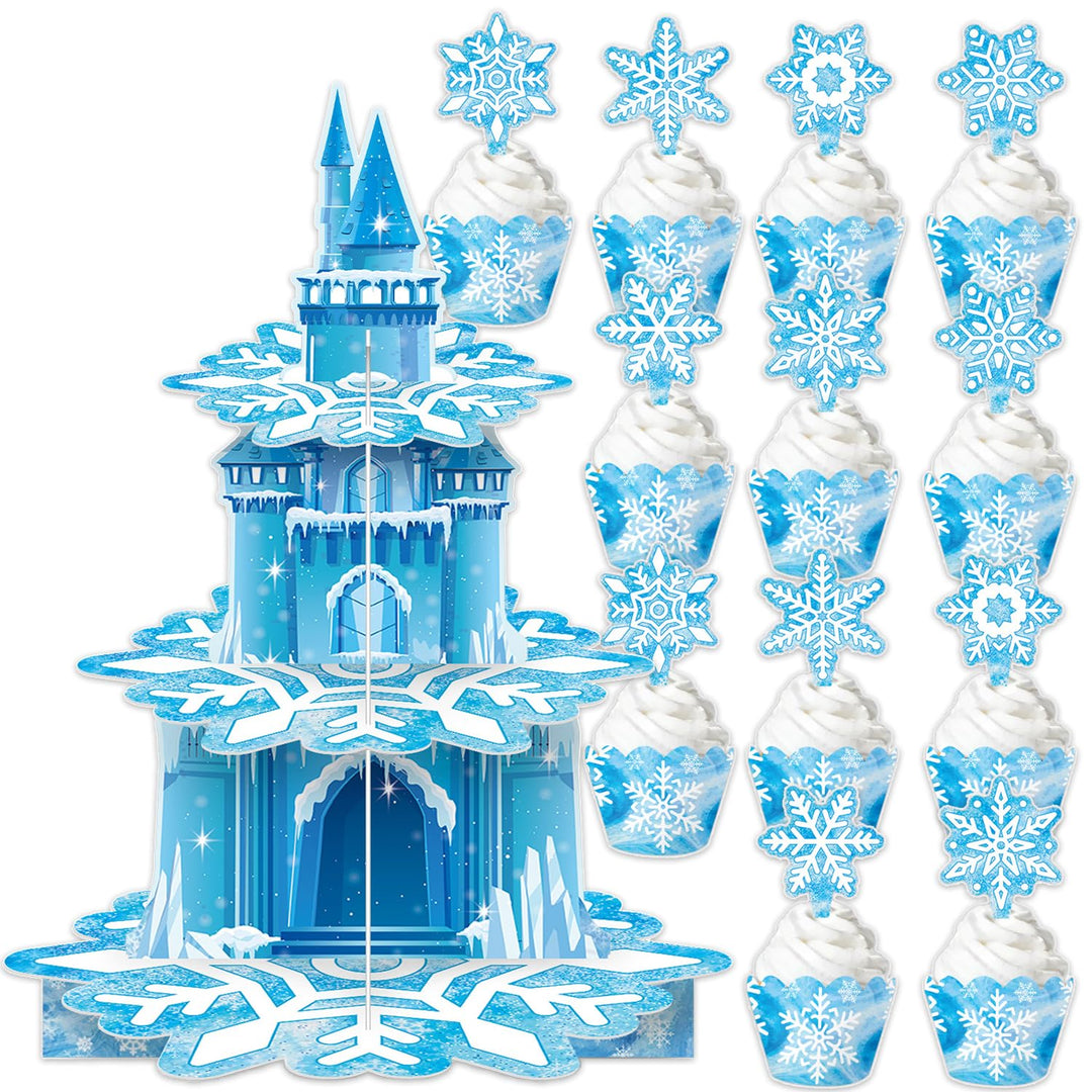 3 Ebenen blaue Schneeflocken Kuchen Regal, Schloss Thema Party, Dessert Regal, Prinzessin Geburtstag