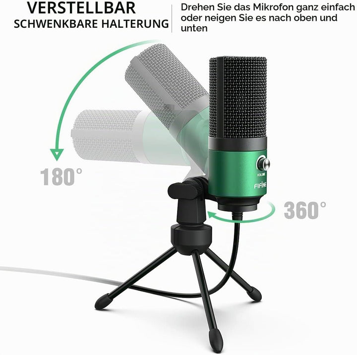 FIFINE Mikrofon PC USB, Microphone für MAC PS4 PS5, Studio Microfon mit Ständer, Studioqualität Aufn