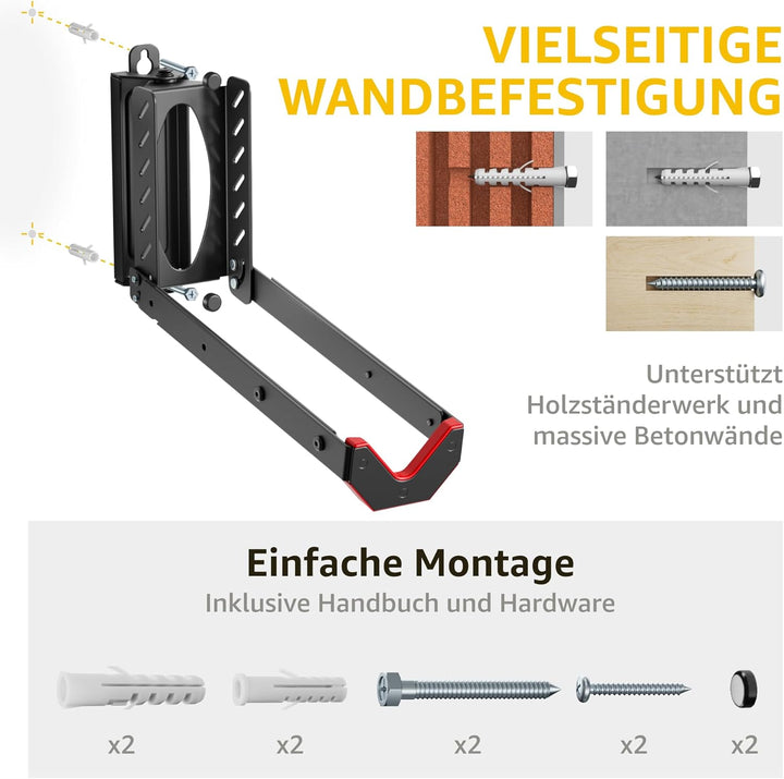 monTEK Schwenkbare Fahrrad Wandhalterung, Fahrradhalterung Wand ohne schweres Heben, platzsparender