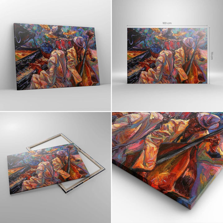 Bilder auf Leinwand 100x70cm Leinwandbild mit Rahmen Jazz Musik Band Gross Wanddeko Bild Schlafzimme