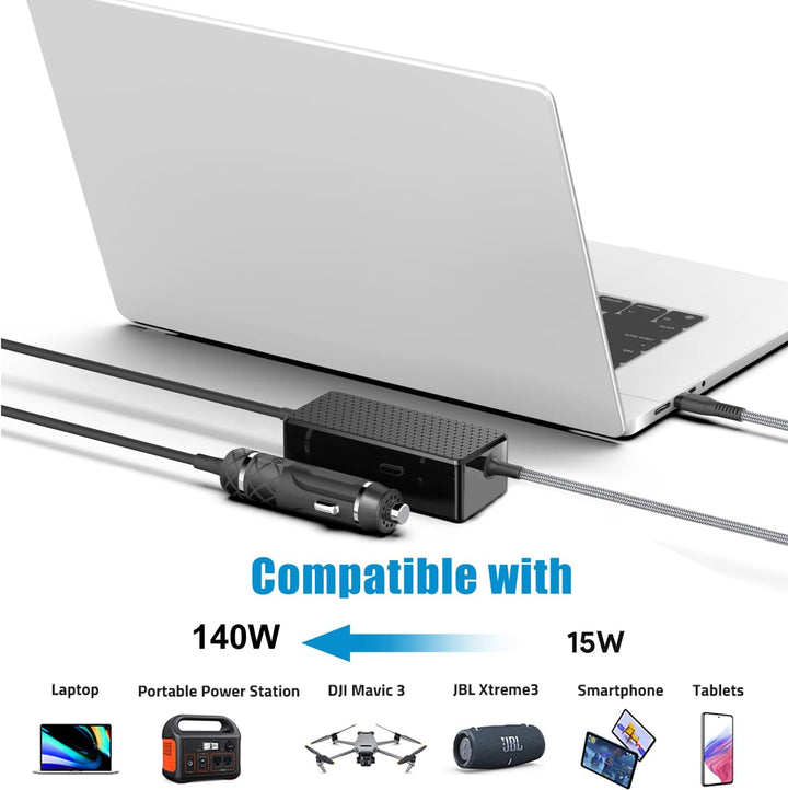 KFD PD 140W USB-C DC 12V-24V KFZ Ladegerät Laptop Netzteil Auto Ladekabel für MacBook Pro 16 14 2024