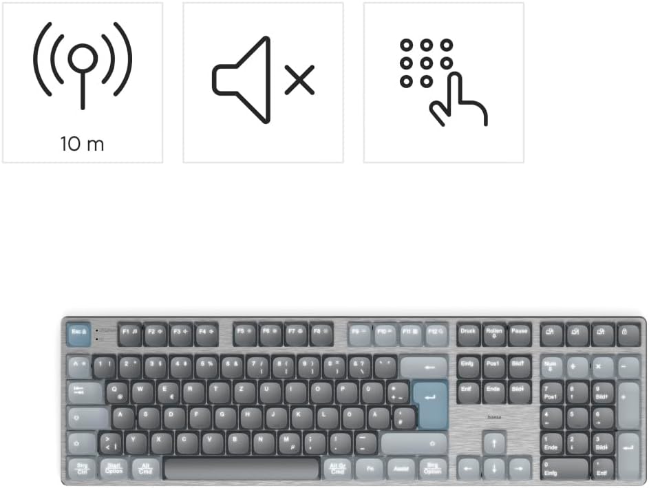 Hama mechanische Tastatur kabellos (Multi-Device 1x Funk, 2X Bluetooth für PC, Laptop, Tablet, Gamin
