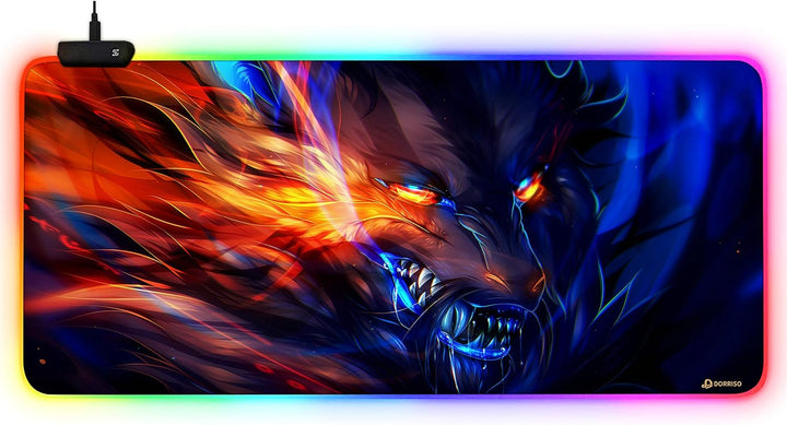 DORRISO Neu Gaming Mauspad Grosses RGB 900x400x3 mm XXL LED Schreibtischunterlage Wasserdicht Anti R