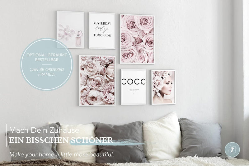 Papierschmiede® Mood Poster Set Coco Flowers, Bilder Wohnzimmer Deko Schlafzimmer, 2x DIN A2 und 4x