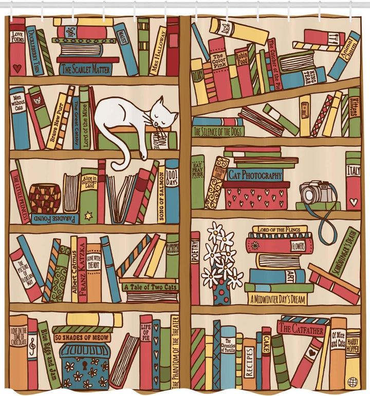 ABAKUHAUS Katze Duschvorhang, Nerd Bohem Katzen-Kätzchen, Wasser Blickdicht inkl.12 Ringe Langhaltig