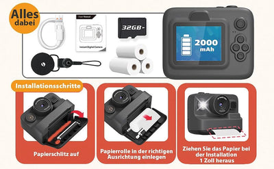 Callstel Thermodruck Kamera: Full-HD-Sofortbildkamera mit Thermodrucker, Display, Akku, 16x-Zoom (Fo