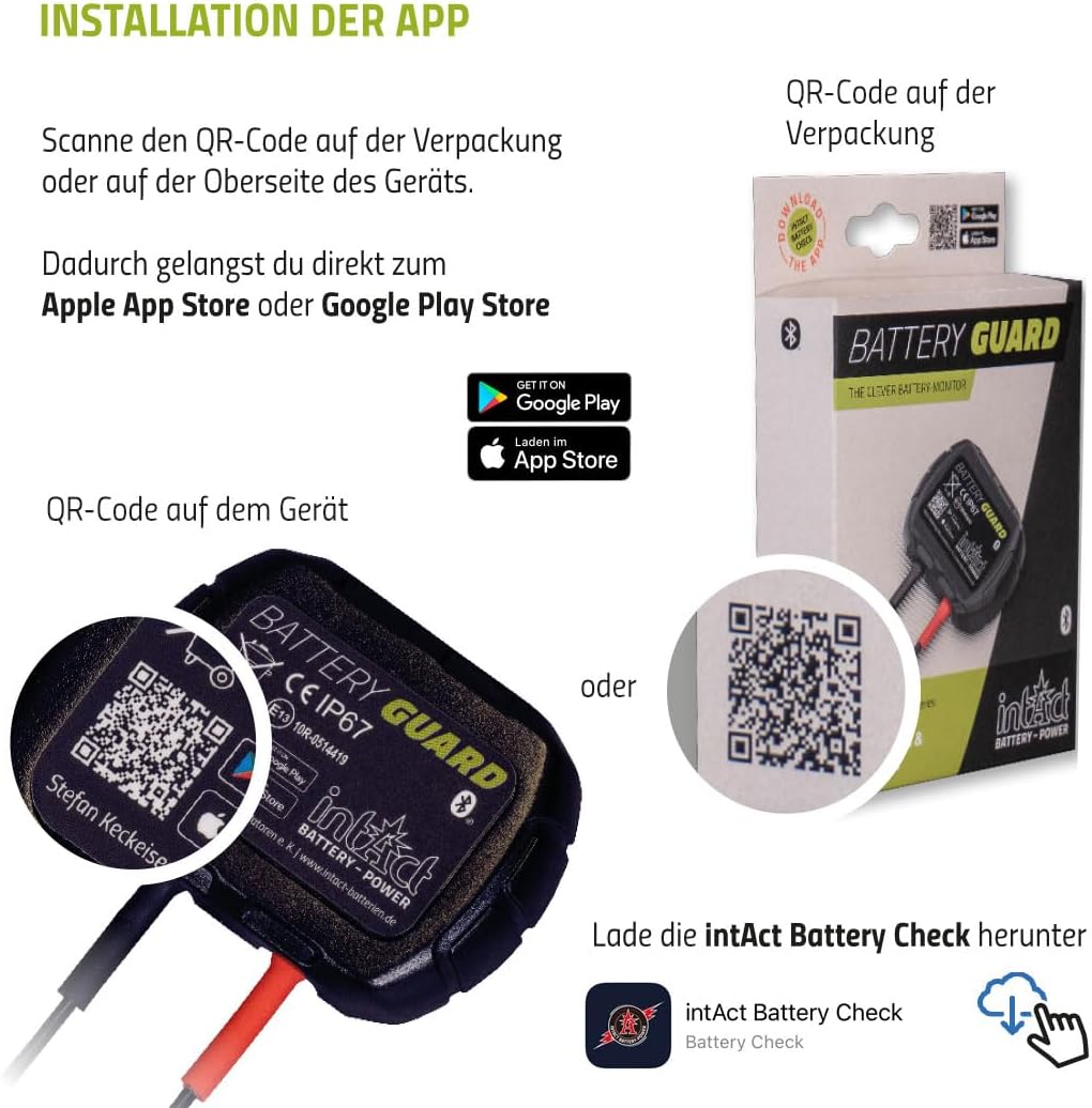 Intact Battery-Guard, Batteriewächter zur Bluetooth-Überwachung von 12V Blei- und Lithium-Batterien,