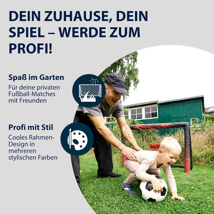 HUDORA Fussballtor Pro Tect Advanced – Outdoor Fussballtor mit Netz und wetterfester Ummantelung für