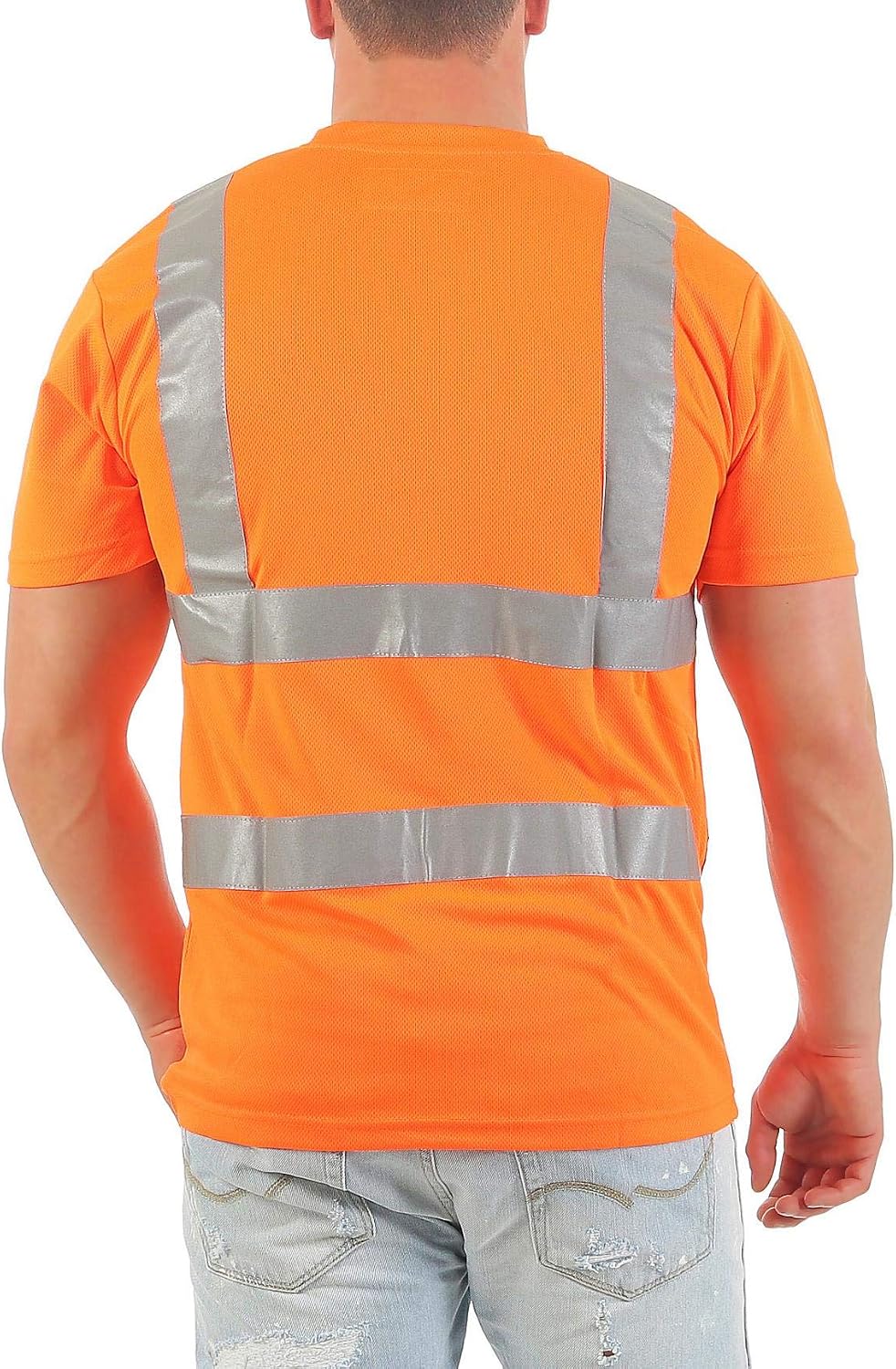 Herren Warnschutz T-Shirt in Neon Gelb/Orange Hohe Sichtbarkeit durch Reflexstreifen EN ISO 20471 Kl