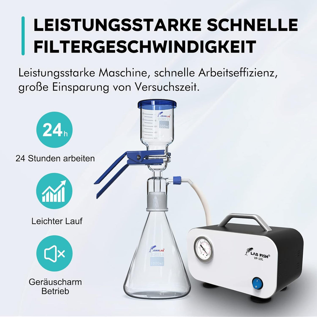 LABFISH Labor Vakuumpumpe Tragbare ölfreie Membran Vakuumpumpen Laborpumpen 10L/min mit Gummischlauc