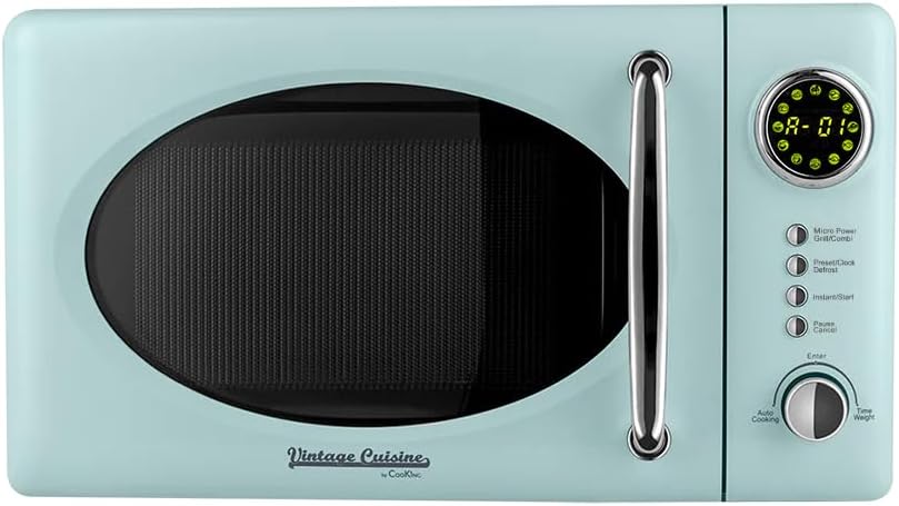 Vintage Cuisine Retro-Mikrowelle mit Display, 700W, 16L, Grillfunktion, Abtaufunktion, Metall, Glas-