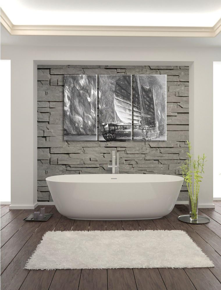 Pixxprint chinesisches Segelschiff 3Teiler 120x80 cm Leinwandbild Wandbild Kunstdruck