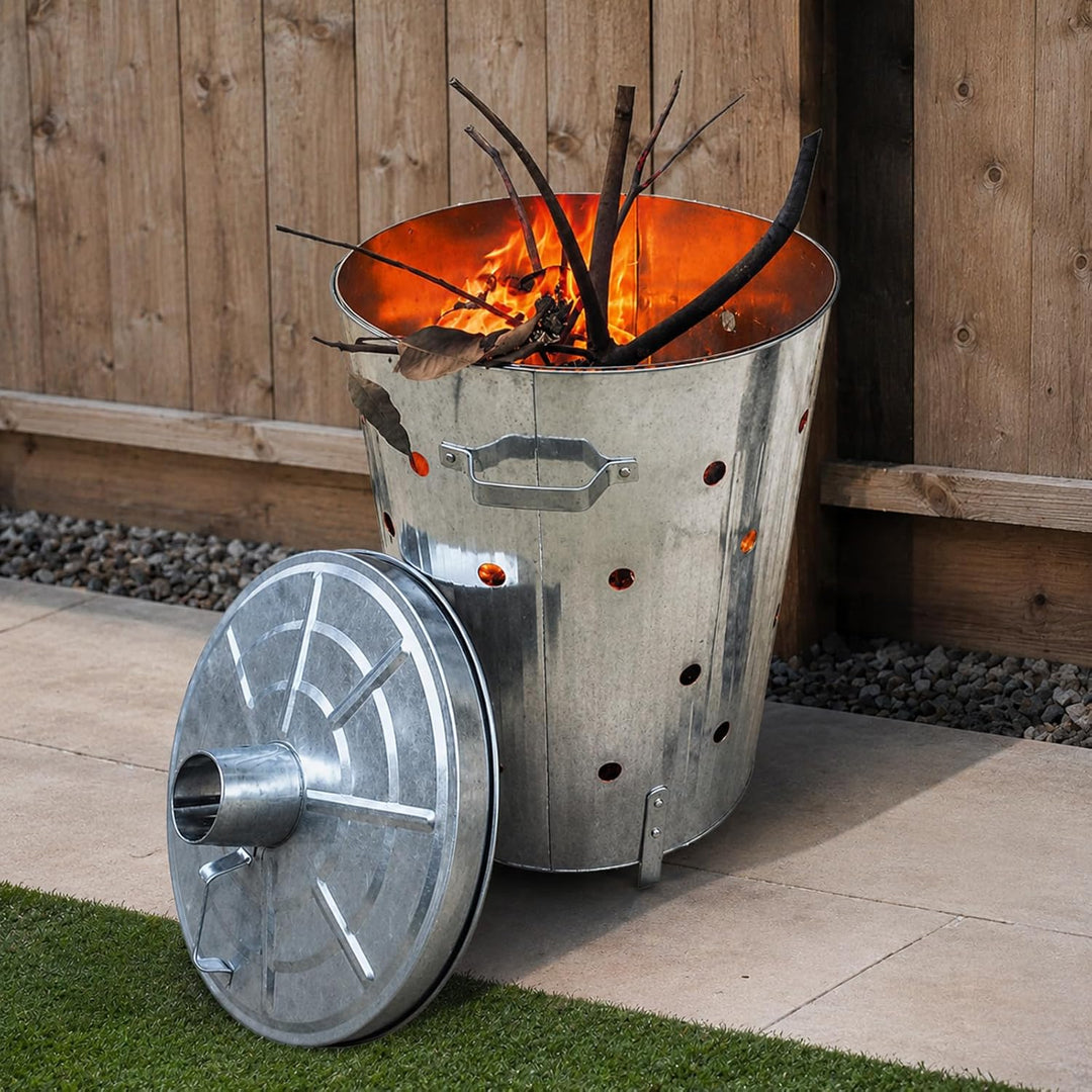 Feuertonne 75 Liter Verbrennungstonne Garten Brennofen Silber Feuerkorb | verzinkt, Feuerstelle, Gar