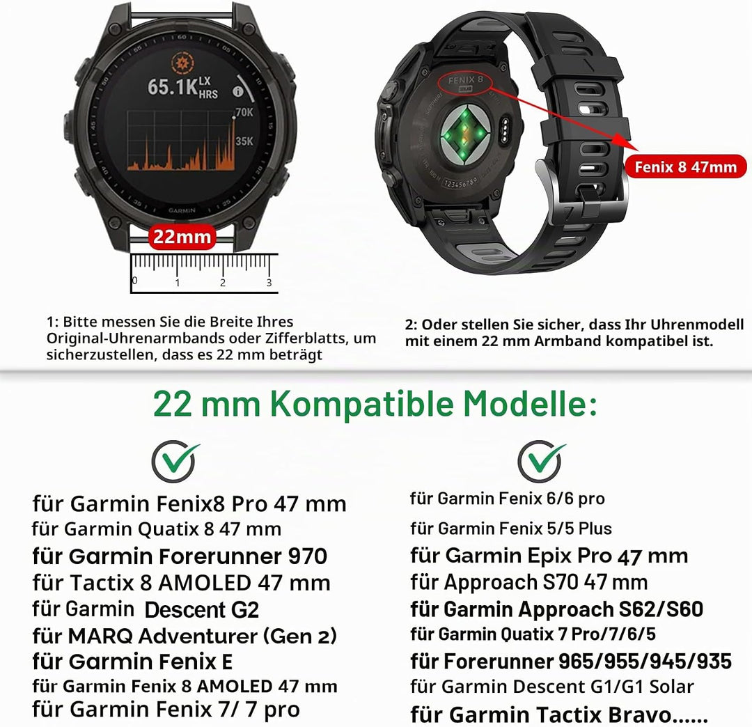 EZMVZKU 22mm QuickFit Armband für Garmin Fenix 8 47mm/Fenix 7/7 Pro/6/6 Pro,Silikon Ersatzarmband Sp