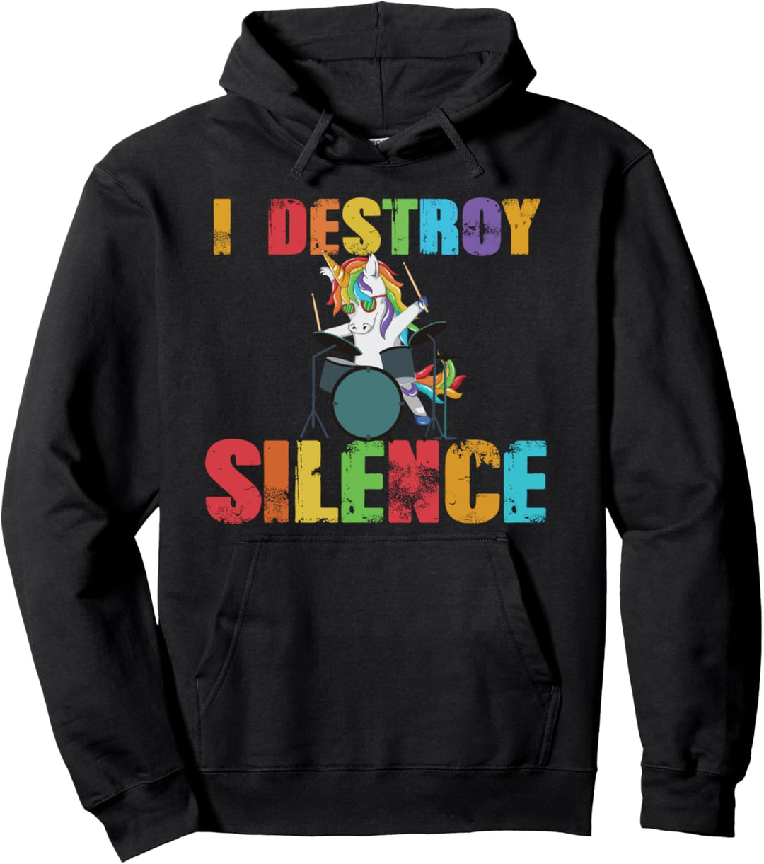 Ich zerstöre die Stille - Lustiger Einhorn Trommler Pullover Hoodie