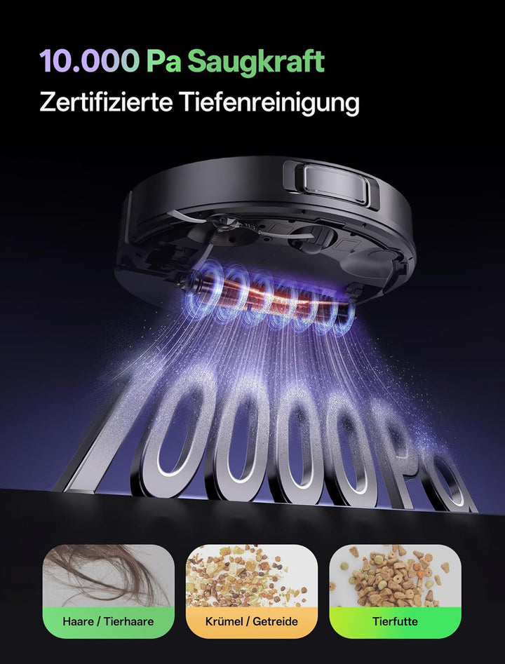 Vexilar W15 Saugroboter mit Wischfunktion und beutelloser Multi-Zyklon-Absaugstation, 10000Pa, LiDAR