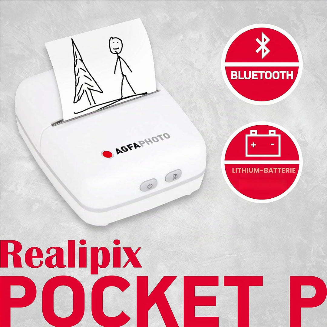 AgfaPhoto Realipix Pocket P Schwarz-Weiss Thermodrucker für Kinder mit spassiger App zum Malen &amp; Kri