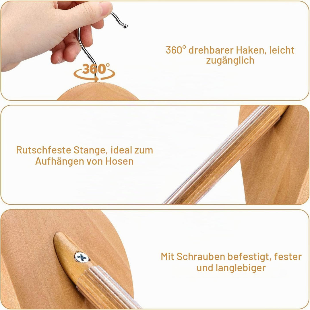 HOUSE DAY Kleiderbügel Holz Breit Natur 12 stück rutschfest Kleiderbügel Stabil Jackbügel Anzugbügel