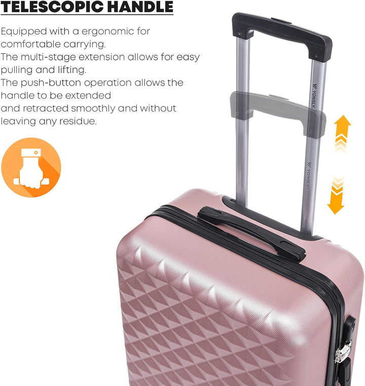 Koffer Suitcase L Roségold, Trolley Reisekoffer, Rollkoffer Handgepäck mit 4 Rollen 360°, Hartschale