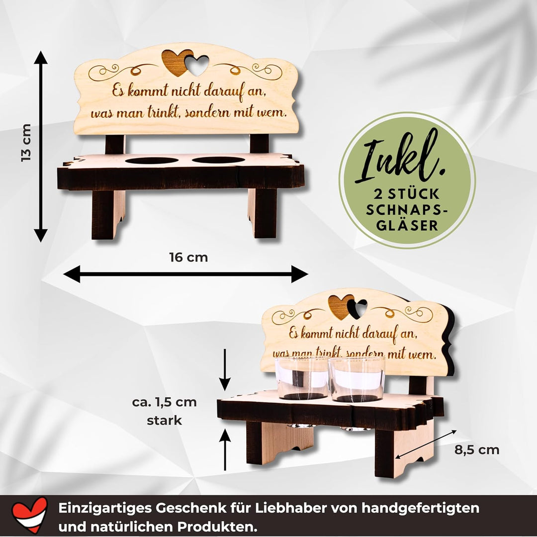 sagl.tirol Zirbenholz Schnapsbank mit Gravur und Schnapsgläser [100% Natur] I Hochzeitsgeschenke für