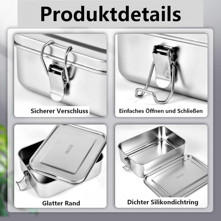 4 Stück Edelstahl-Bento-Box, 550 ml, Metall-Lunchbox, Lebensmittelbehälter, Stahl-Lunchbehälter für
