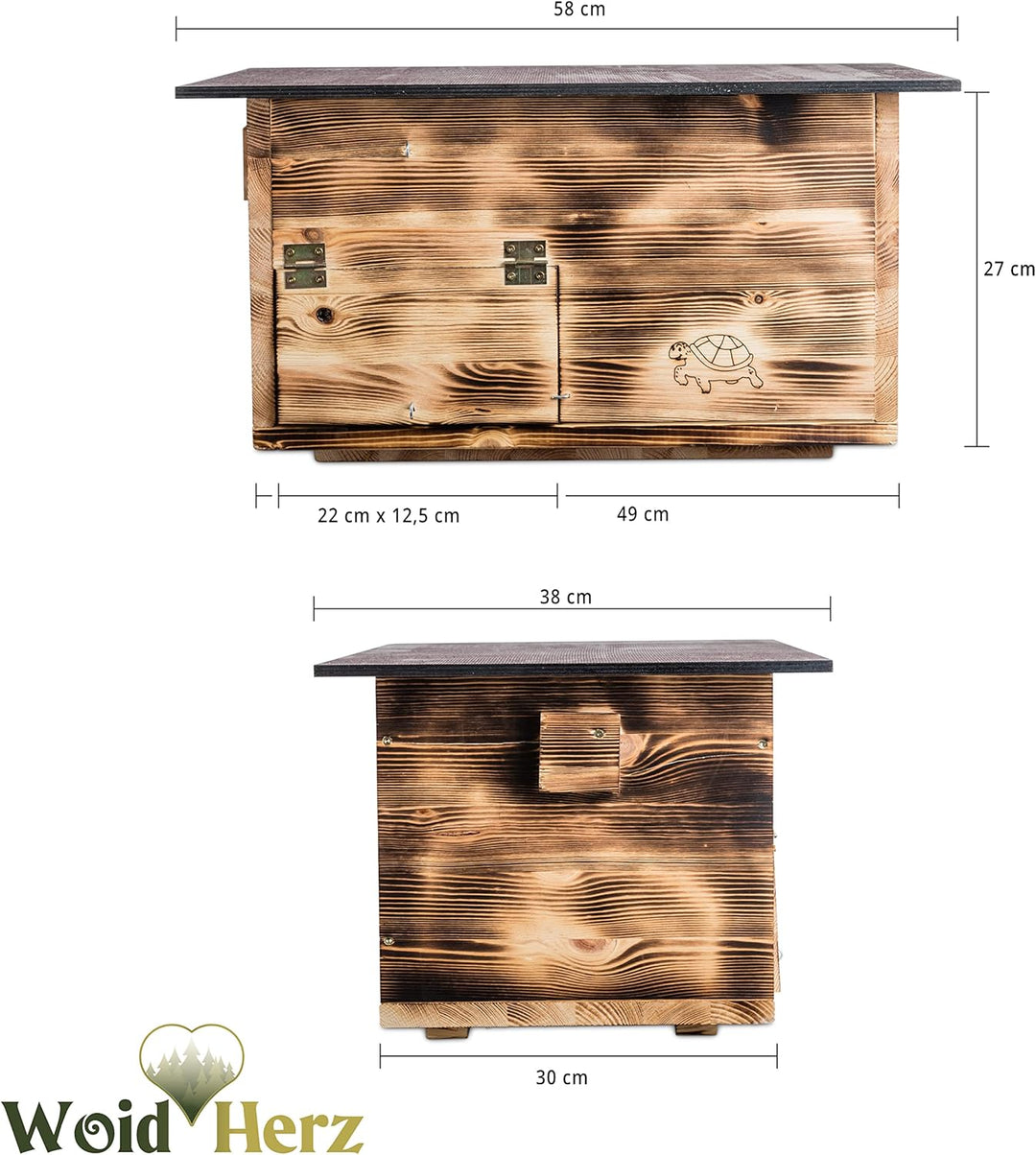 Premium Schildkrötenhaus (SH1) Gebrannt aus 20mm starken Vollholz - Wetterfest mit Boden und Tür inc