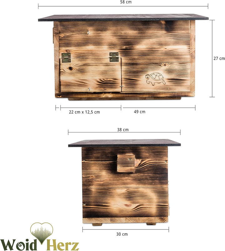 Premium Schildkrötenhaus (SH1) Gebrannt aus 20mm starken Vollholz - Wetterfest mit Boden und Tür inc