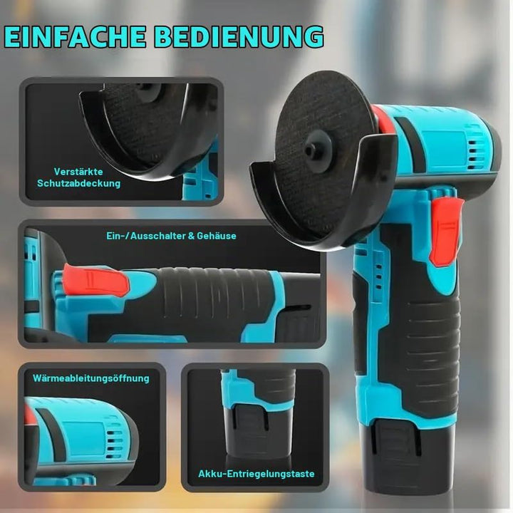Akku Winkelschleifer 19500 U/min – kabellose Schleifmaschine,mit 2 Akkus/Ladegerät/Werkzeugkasten un