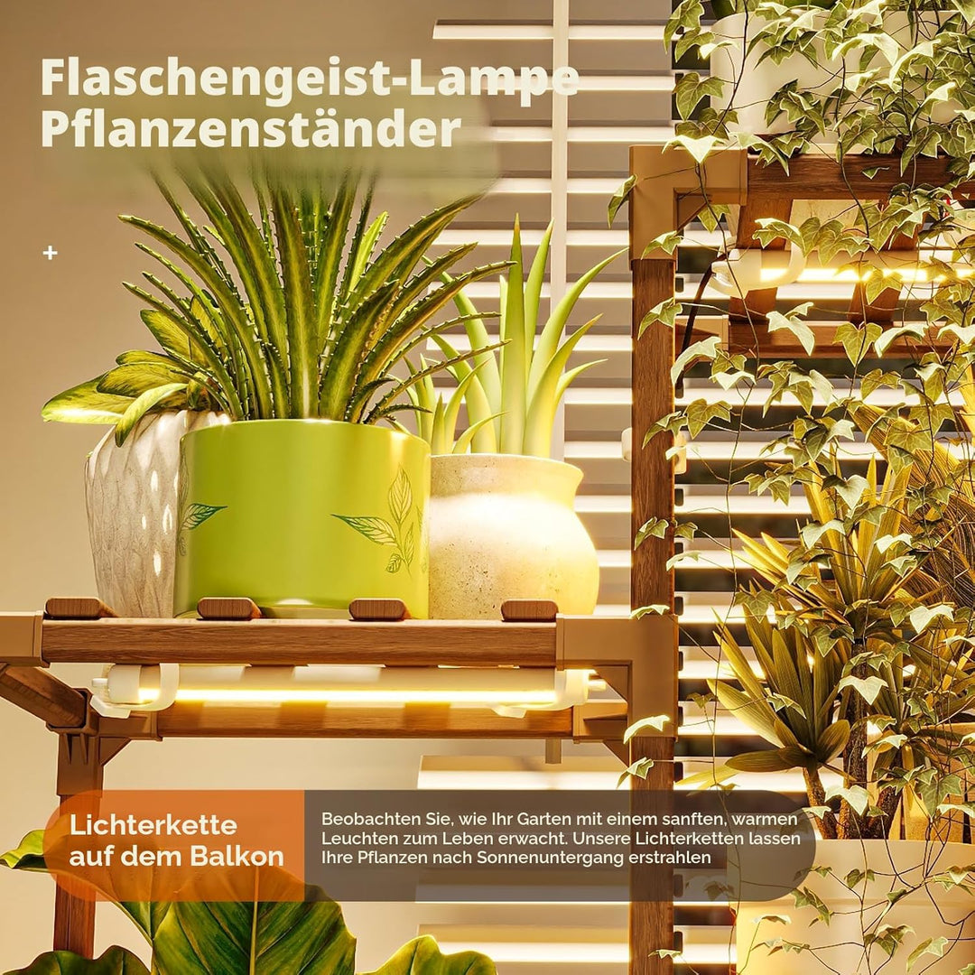 Bamworld Blumenständer mit Pflanzenlampe Pflanzenregal aus Holz mit LED Grow Light, Pflanzenständer