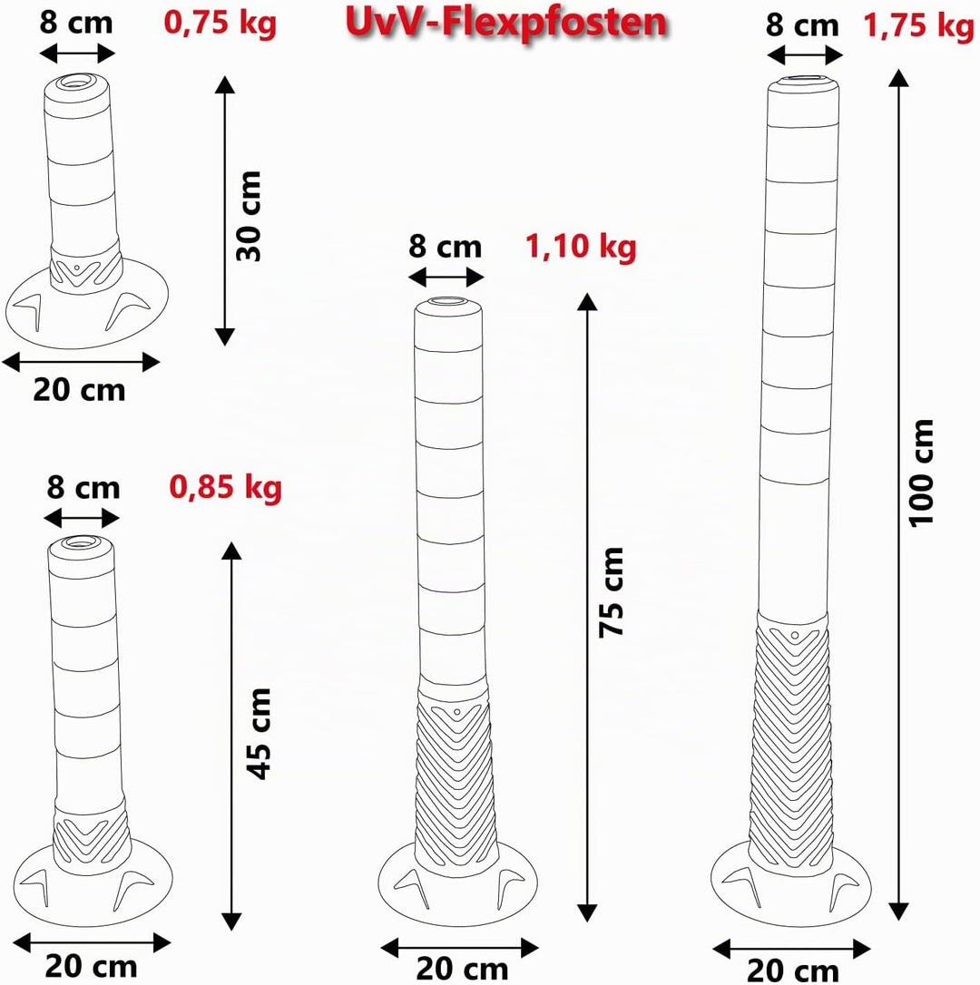 UvV UVTP4231 Flexi Poller Absperrpfosten 750 mm - reflektierend mit Orafol 5931 Silber (DIN Reflexfo