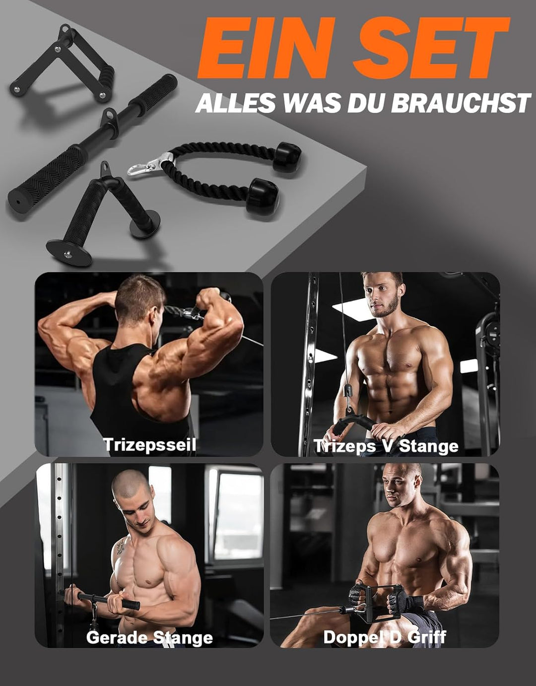 Fitarc Kabelmaschinen-Zubehör Set, Lat Pulldown Zubehör für Heimfitnessgeräte, Trizeps-Zuggriff für