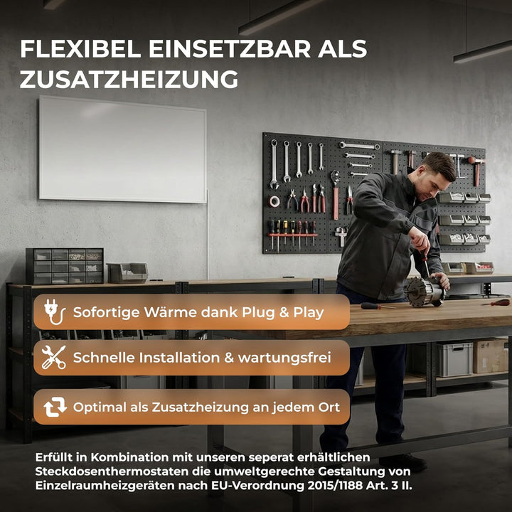 BR Bringer Infrarotheizung 1000 Watt - mit Steck-Thermostat - Infrarot Elektroheizung Energiesparend