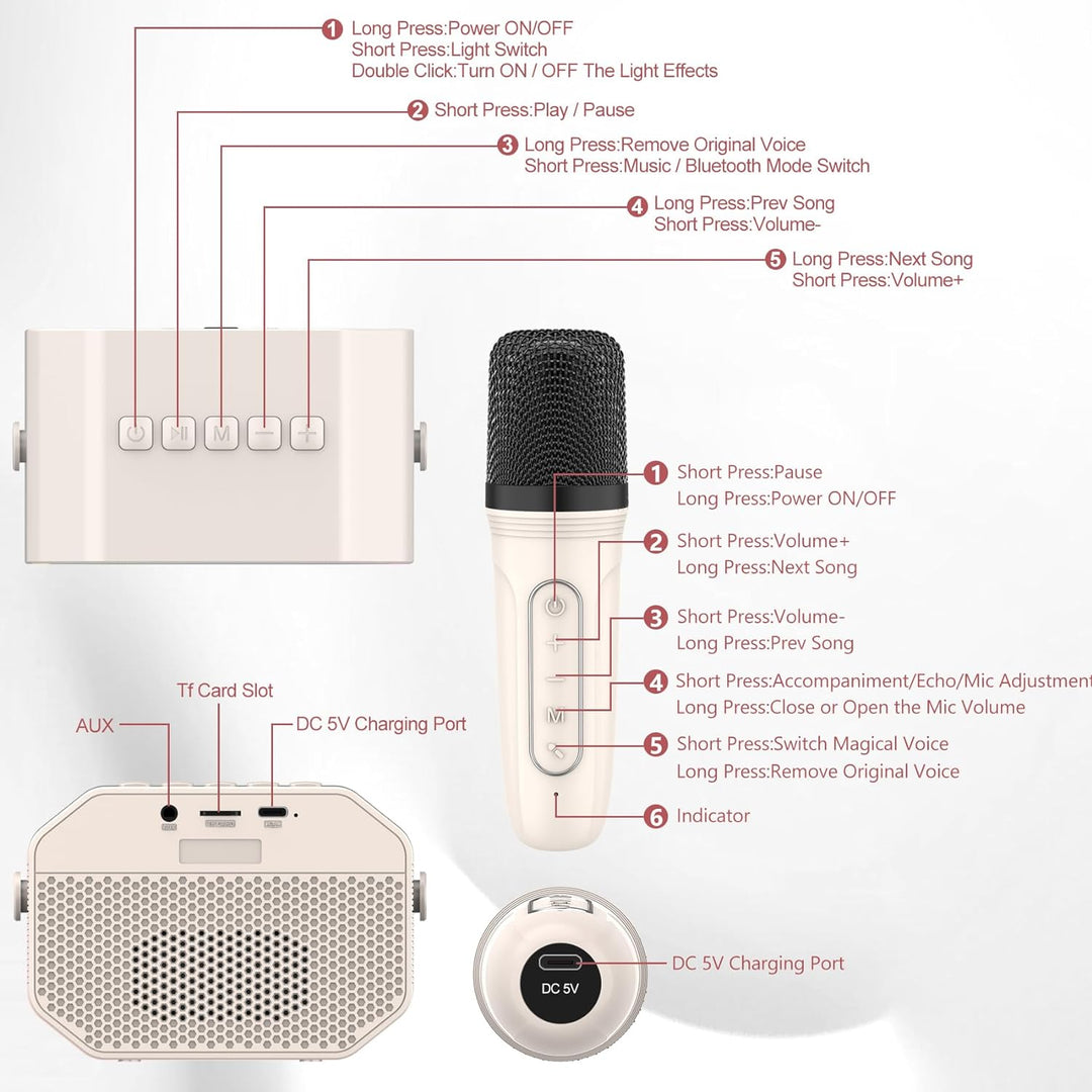 Misilmp Karaoke Maschine für Kinder, Bluetooth-Karaoke-Lautsprecher mit Kabellosem Mikrofon Musik-Pl