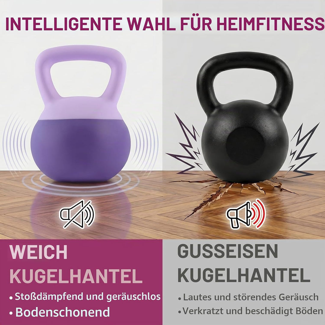 Soft Kettlebell 4-12kg - Bodenschonend und Leise, Eisensand-Kugelhantel mit ergonomischem Griff für
