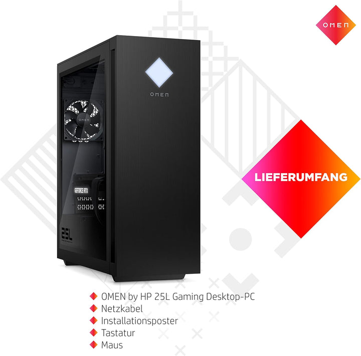 HP OMEN 25L Gaming Desktop, Intel Core i7-14700F, 16 GB DDR5 RAM, 1 TB SSD, NVIDIA GeForce RTX 4070